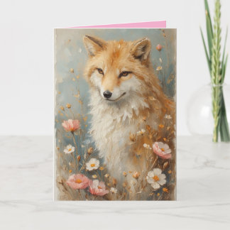 Tarjeta Friendly Fox among the flowers