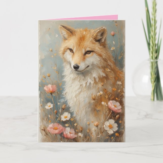 Tarjeta Friendly Fox among the flowers (Anverso)