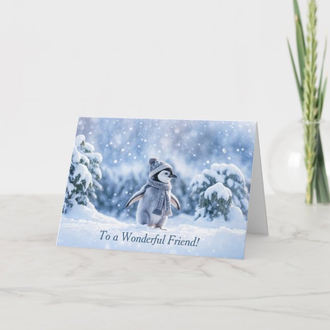 Tarjeta Friends or Friend Happy Holidays Christmas Penguin (Anverso)
