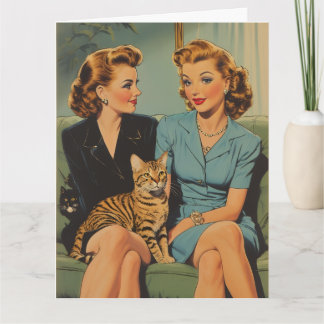TARJETA FRIENDSHIP CAT MOM HELLO RETRO GREETING CARD