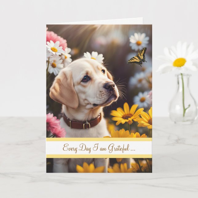 Tarjeta Friendship Cute Yellow Labrador Puppy Butterfly (Planta pequeña)