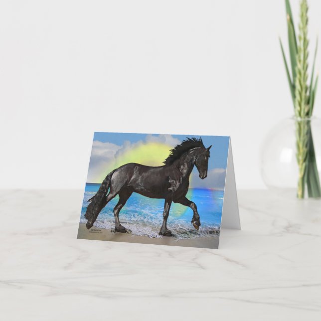 Tarjeta Friesian Horse Beach (Anverso)