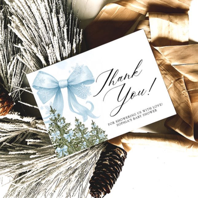 Tarjeta Frío fuera de Blue Bow Baby Shower Gracias (Subido por el creador)