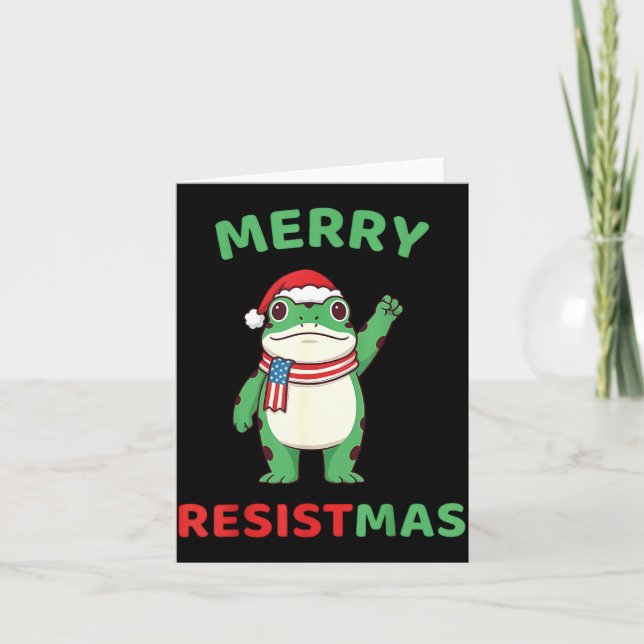Tarjeta Frog Retro Merry Resistmas Funny Litical Christmas (Anverso)