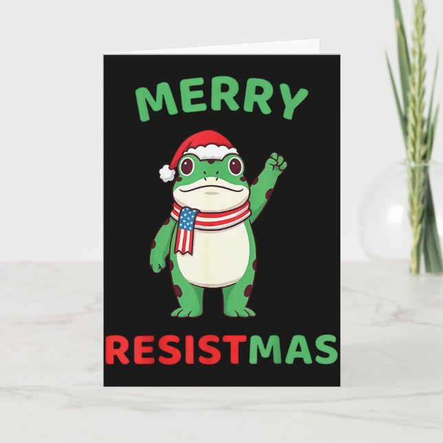 Tarjeta Frog Retro Merry Resistmas Funny Political Christm (Anverso)