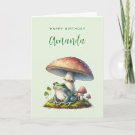 Tarjeta Frog Under a Mushroom Cute Nature Birthday
