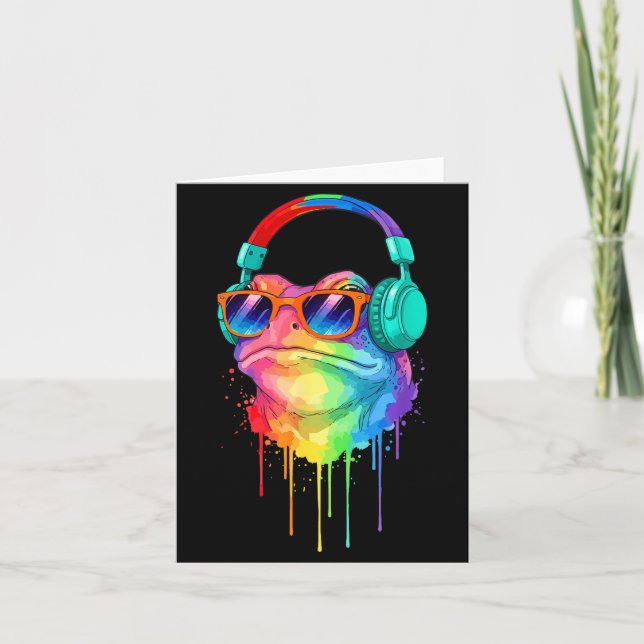 Tarjeta Frog Wearing Headphones And Sungles Edm Rave Desig (Anverso)