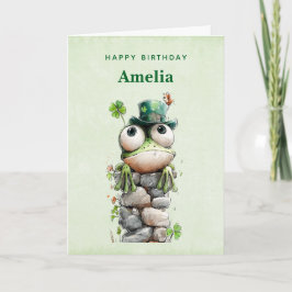 Tarjeta Frog with Green Hat and Shamrock Cute Birthday