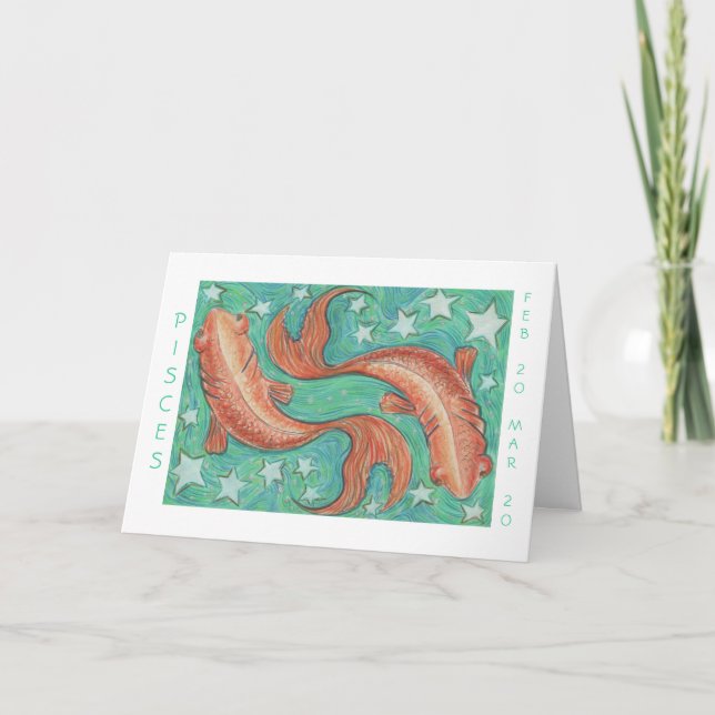Tarjeta Frontera blanca del "feliz cumpleaños" de Piscis (Anverso)