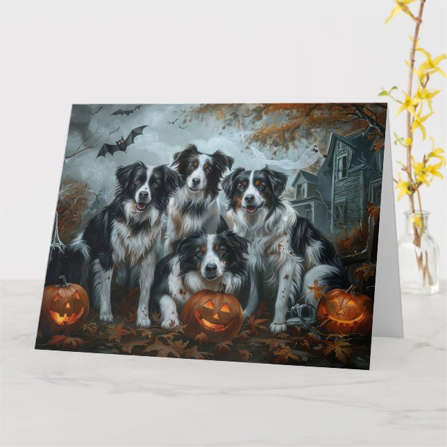 Tarjeta Frontera Collie Halloween Noche Doggy Delight (flor amarilla)