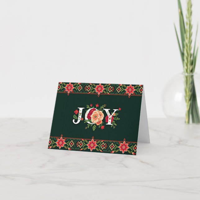 Tarjeta frontera floral de JOY navidad (Anverso)