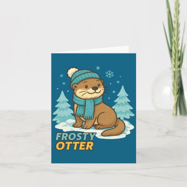 Tarjeta Frosty Otter Winter Charm Art Long Sleeve  (Anverso)