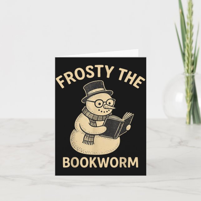 Tarjeta Frosty The Bookworm Snowman Reading  (Anverso)