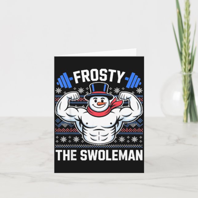 Tarjeta Frosty The Swoleman Funny Ugly Christmas Sweater G (Anverso)