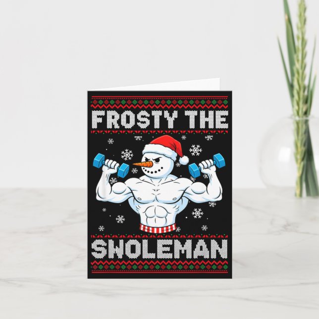 Tarjeta Frosty The Swoleman Ugly Christmas Sweater Funny S (Anverso)