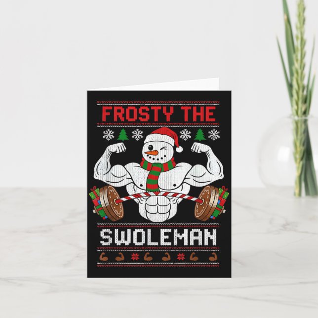 Tarjeta Frosty The Swoleman Ugly Christmas Sweater Funny X (Anverso)