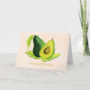 Tarjeta Fruta de aguacate verde en acuarelas Feliz cumplea