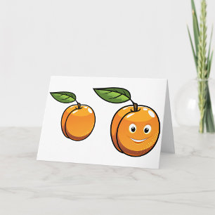 Tarjeta Fruta de albaricoque feliz con hoja y cara sonrien