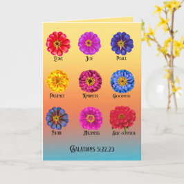 Tarjeta Fruto del espíritu con zinnias 