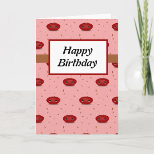 Tarjeta Fruto kawaii de manzana roja