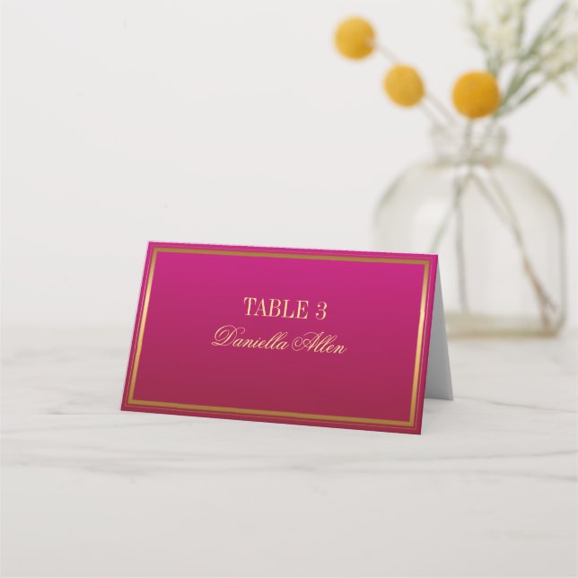 Tarjeta Fuchsia y Gold Elegant Wedding Place (Anverso)