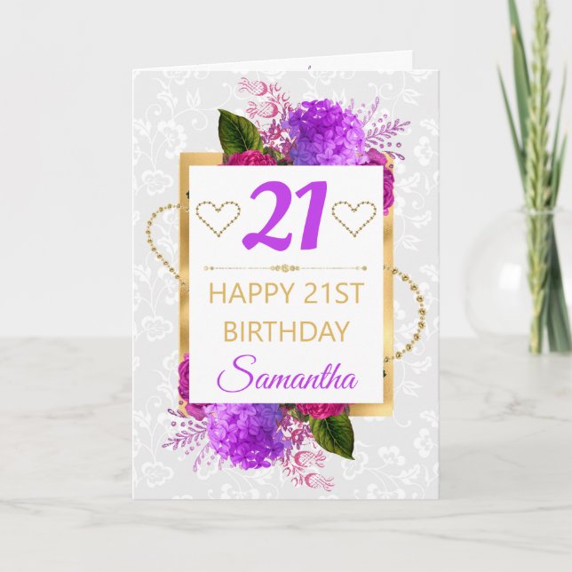 Tarjeta Fuchsia y Shabby Morado Cumpleaños (Anverso)