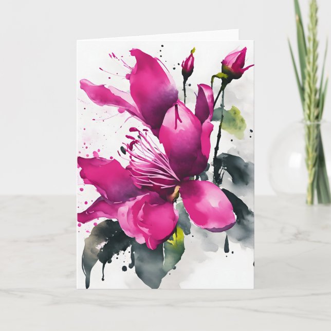 Tarjeta Fucsia - Flores de acuarela (Anverso)