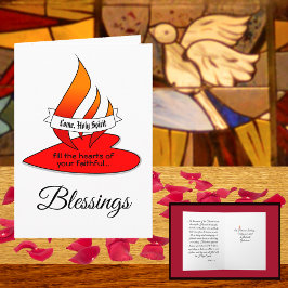 Tarjeta Fuego o llama y corazón con pentecostés de citas