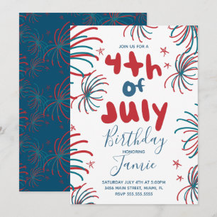 Tarjeta Fuegos artificiales 4 de julio Estrellas BBQ Cumpl