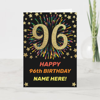 Tarjeta Fuegos artificiales 96 cumpleaños colorido de oro