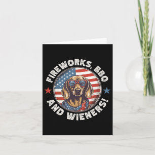 Tarjeta Fuegos artificiales Bbq Y Wieners Divertido Perro 