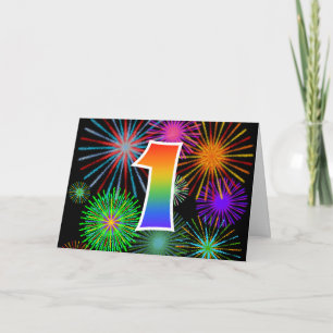 Tarjeta Fuegos artificiales coloridos + Modelo "1" del