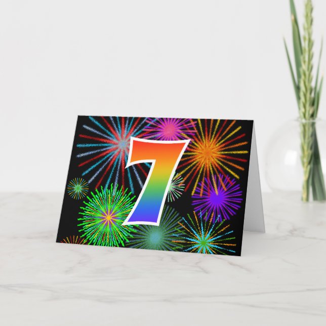 Tarjeta Fuegos artificiales coloridos + Modelo Arcoiris "7 (Anverso)