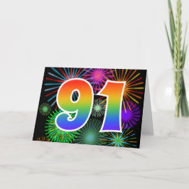 Tarjeta Fuegos artificiales coloridos + Patrón de arcoíris