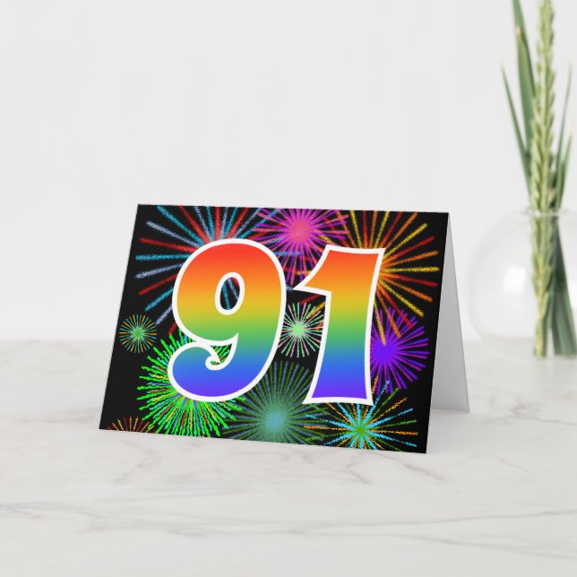 Tarjeta Fuegos artificiales coloridos + Patrón de arcoíris (Anverso)