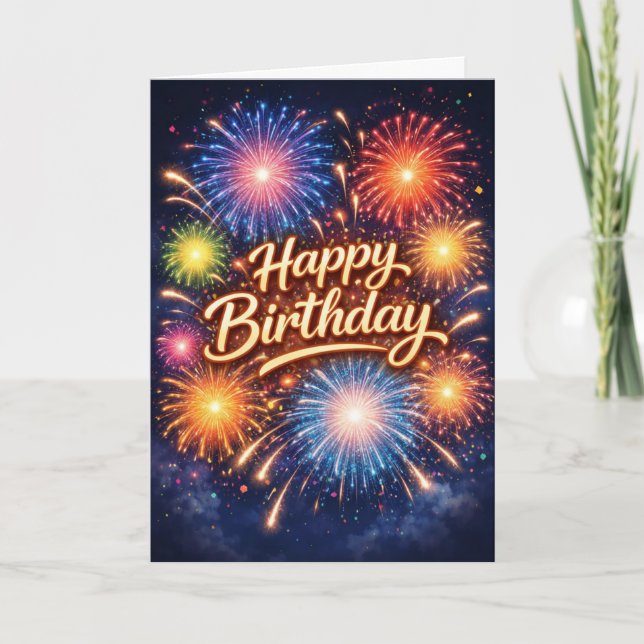 Tarjeta Fuegos artificiales de cumpleaños épico y deseos e (Anverso)