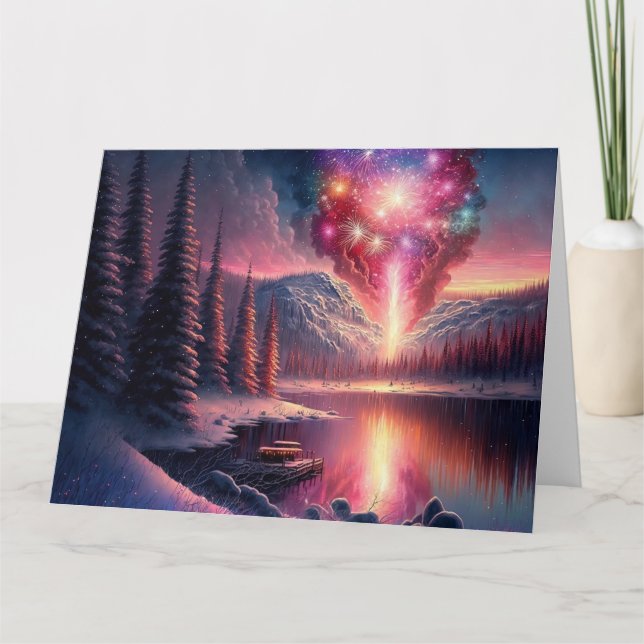 Tarjeta Fuegos Artificiales del Lago de Invierno (Anverso)