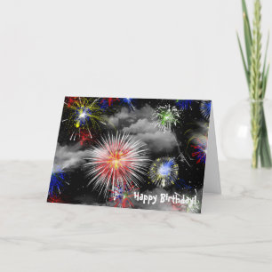Tarjeta Fuegos artificiales en cumpleaños de nubes