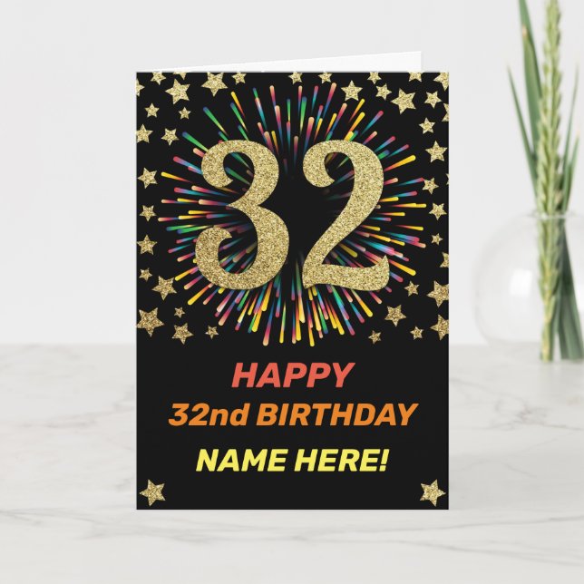 Tarjeta Fuegos artificiales en cumpleaños número 32: Rainb (Anverso)