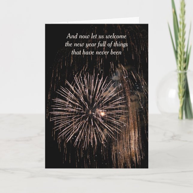 Tarjeta Fuegos artificiales en el cielo negro en Nocheviej (Anverso)