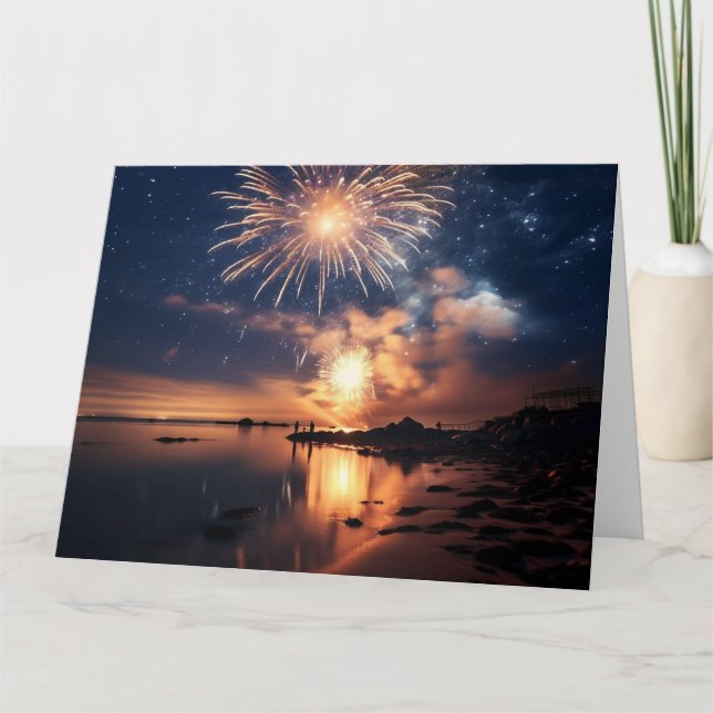 Tarjeta Fuegos Artificiales Impresionantes Sobre el Agua (Anverso)