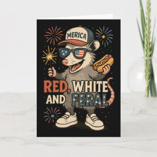 Tarjeta Fuegos Artificiales Rojo Blanco Y Feral Zarigüeya