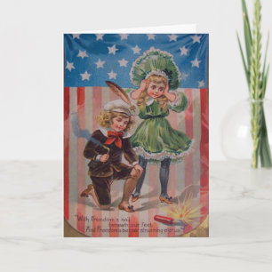 Tarjeta Fuegos artificiales ruidosos del vintage