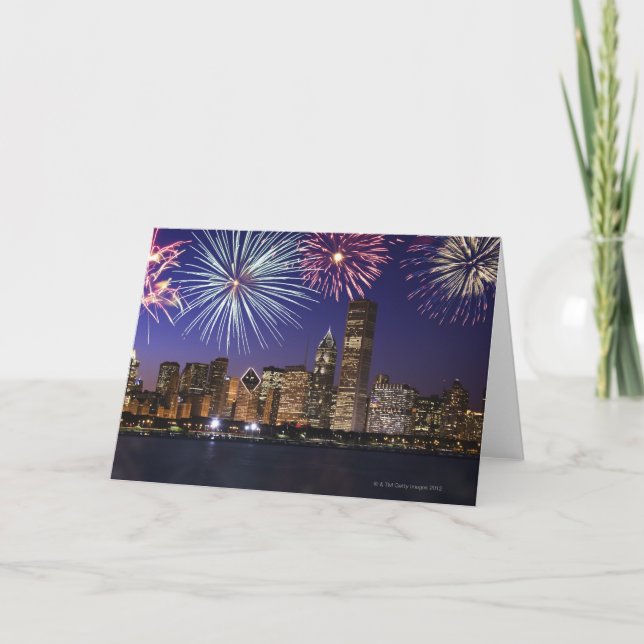Tarjeta Fuegos artificiales sobre el horizonte de Chicago (Anverso)