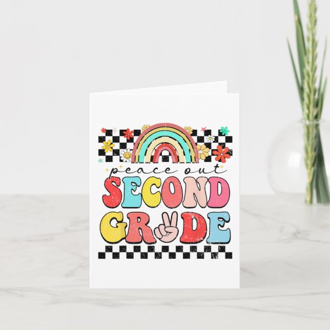 Tarjeta Fuera 2do grado Retro Groovy Feliz último día de e (Anverso)