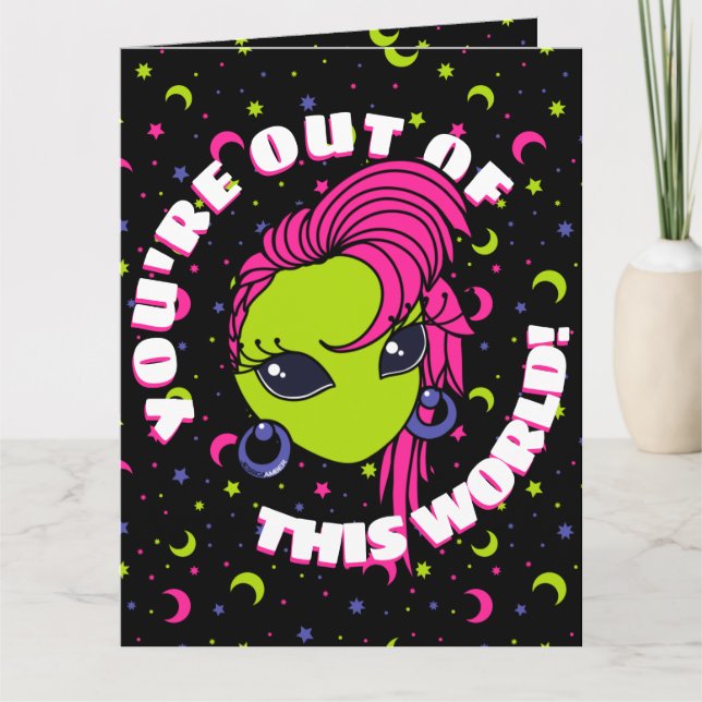 Tarjeta Fuera de este mundo Retro Alien Valentine (Anverso)