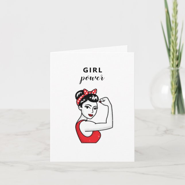 Tarjeta fuerte chica feliz día feminista (Anverso)