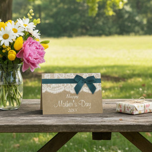 Tarjeta Fuerza, Encaje y Lazo Azul Turquesa Feliz Día de l