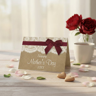 Tarjeta Fuerza, Encaje y Lazo Rojo Feliz Día de la Madre