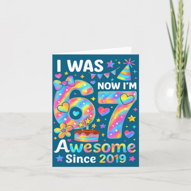 Tarjeta Fui 6 Ahora Soy 7 Tie Dye Cumpleaños Increíble Des (Anverso)